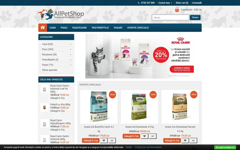 AllPetShop - captură a site-ului