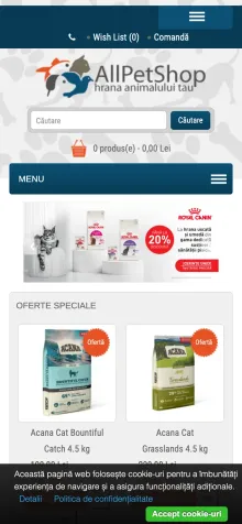 AllPetShop - versiunea mobilă