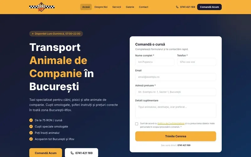 TaxiVet - captură a site-ului